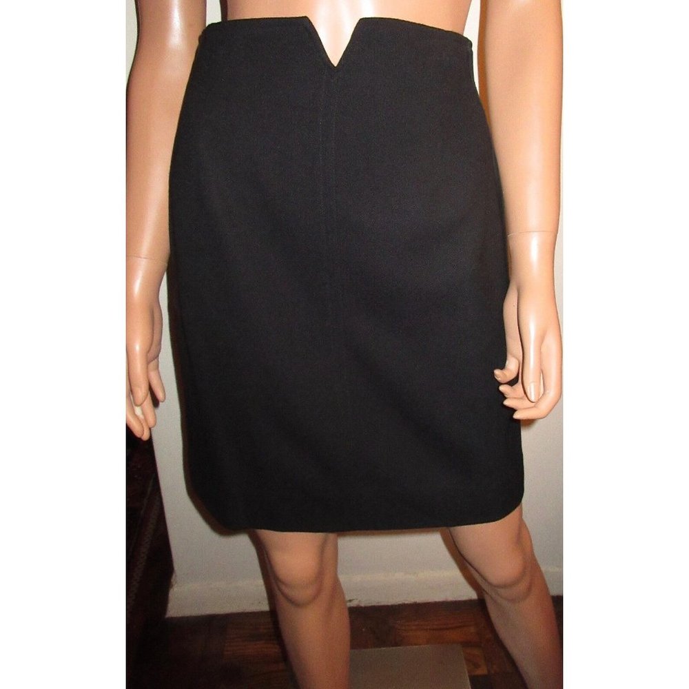 Christian Dior Black Tuxedo Pencil Skirt 8 Wool Notched Waist